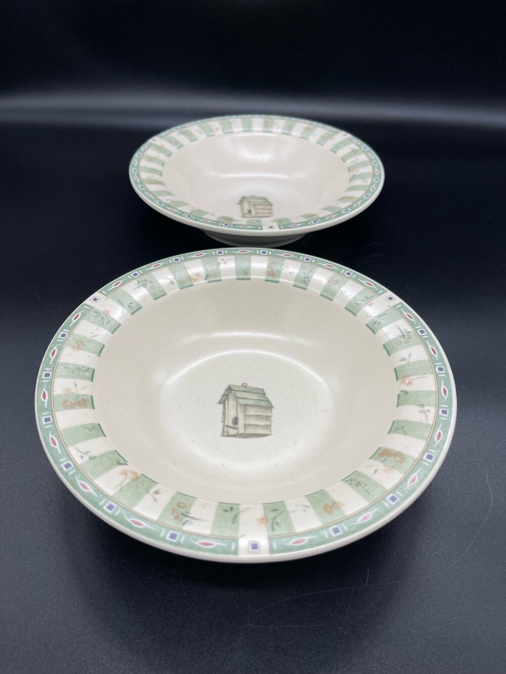 Pfaltzgraff Portfolio Naturewood Birdhouse Set of 2 Soup Bowls USA 7.25"